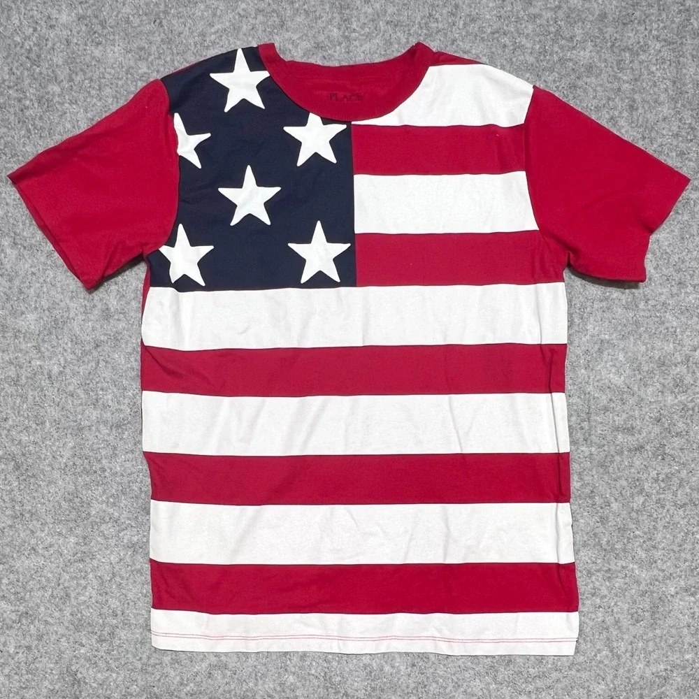 The Childrens Place Boys American Flag T-Shirt Red White Blue Youth Large 10/12